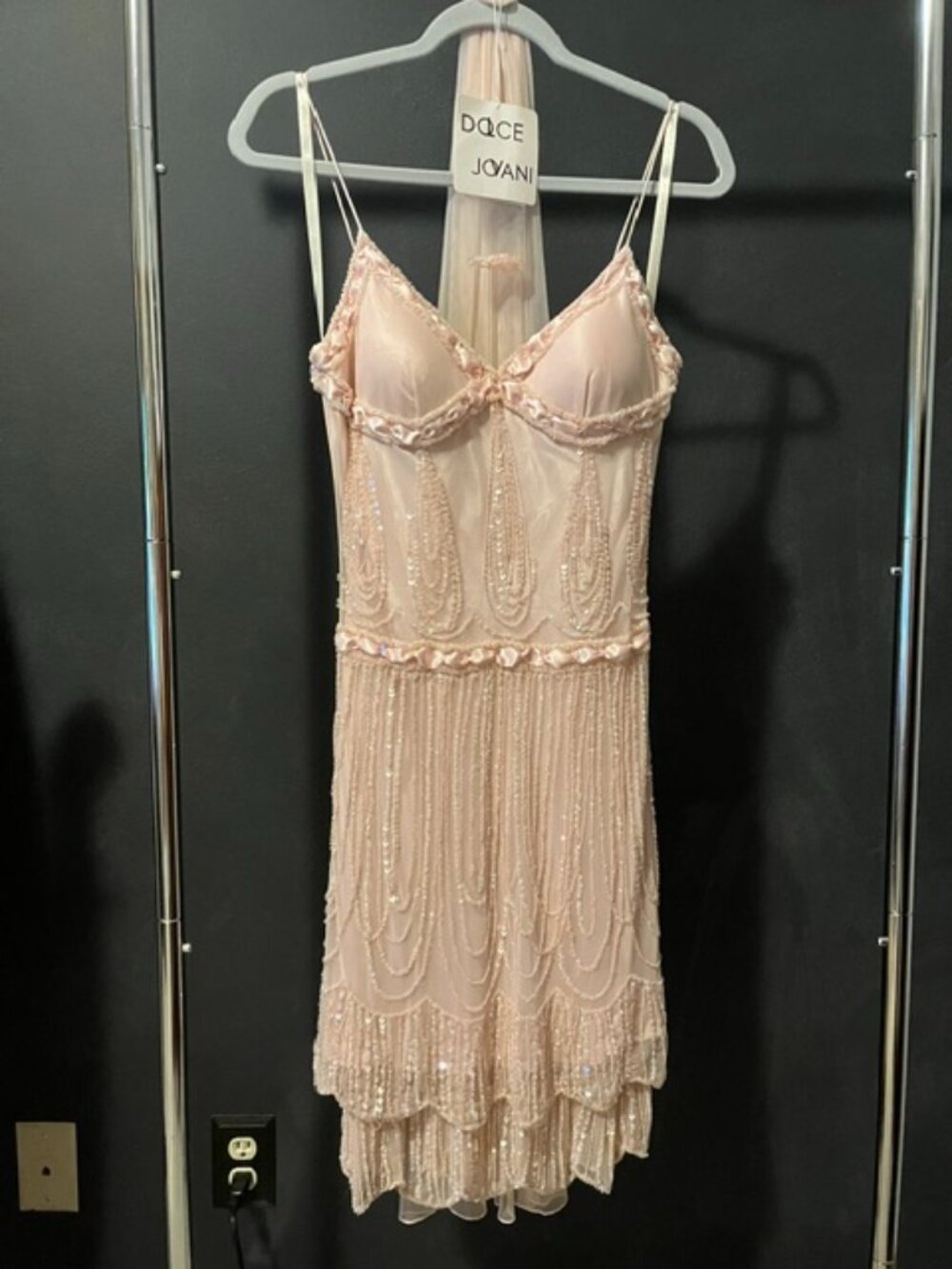 Dolce by Jovani baby pink beaded cocktail dress